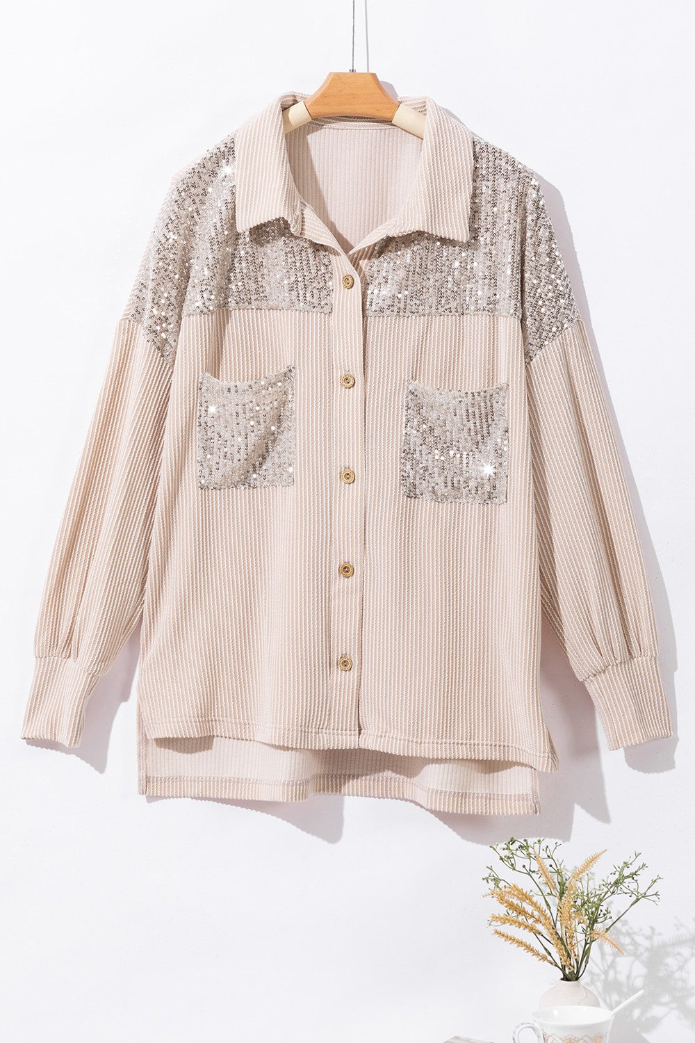 Sequin Button Up Dropped Shoulder Jacket