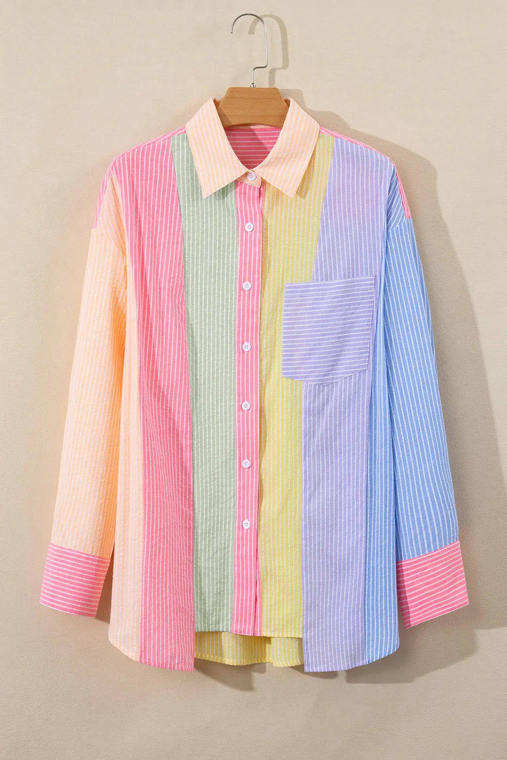 Striped Collared Neck Long Sleeve Shirt